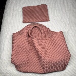 Naghedi Woven Tote and Pouch in Dusty Rose